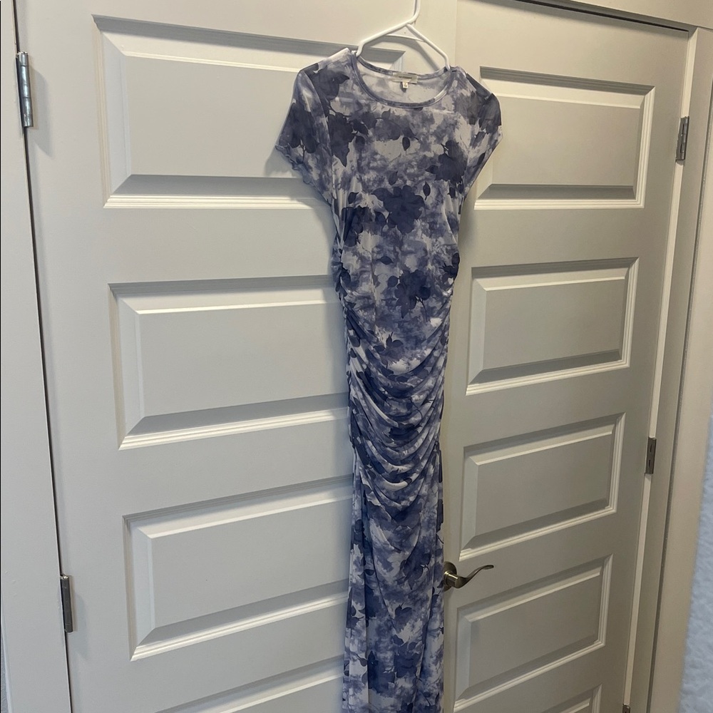 Elegant Blue and White Patterned Maxi Dress